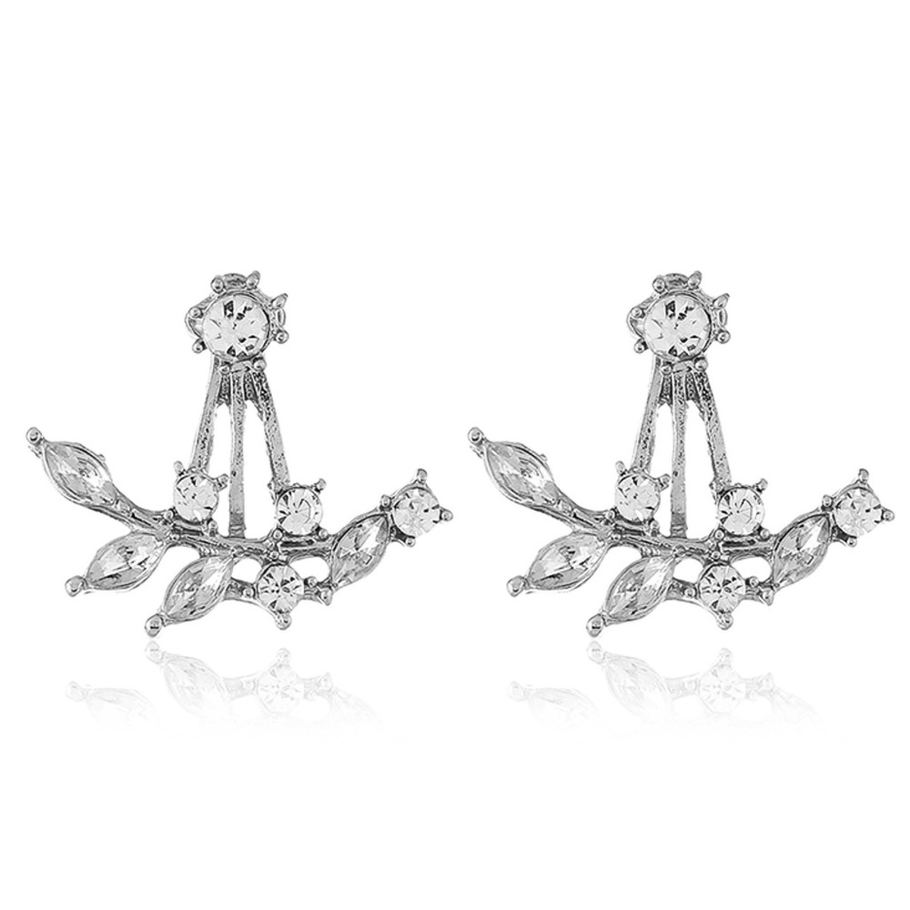 Silver & Crystal Studs w/Earring Jackets - Picture 4 of 7